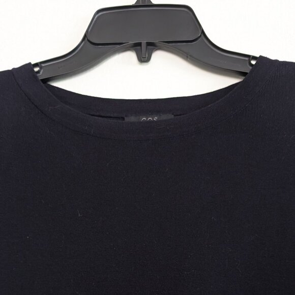 COS Blouse Womens L Navy White Striped Accent Round Neck 3/4 Sleeve Pullover Top - Picture 4 of 14